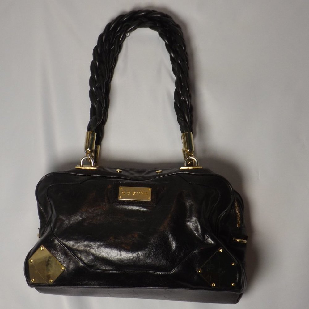 CC Skye Leather Bag Black Braided Handles Shoulder